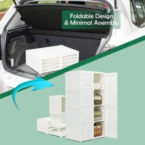 PDGJG Foldable Armoire Wardrobe Closet with 8 Cubby Storage Closet Shelf Storage Bedroom Furniture Storage Cabinet
