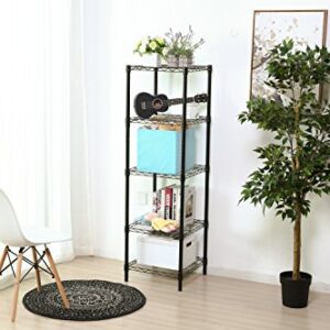 HollyHOME 5 Shelves Adjustable Steel Wire Shelving Rack in Small Space or Room Corner, Metal Heavy Duty Storage Shelf, Utility Rack, Bathroom Storage Tower Kitchen Shelving, Thicken Tube, Black