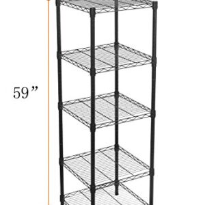 HollyHOME 5 Shelves Adjustable Steel Wire Shelving Rack in Small Space or Room Corner, Metal Heavy Duty Storage Shelf, Utility Rack, Bathroom Storage Tower Kitchen Shelving, Thicken Tube, Black