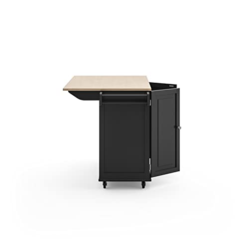 Homestyles Dolly Madison Kitchen Cart with Wood Top and Drop Leaf Breakfast Bar, Rolling Mobile Kitchen Island with Storage and Towel Rack, 54 Inch Width, Black