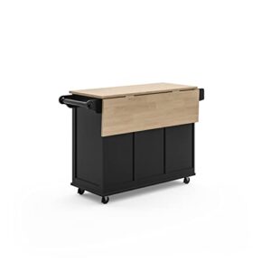 Homestyles Dolly Madison Kitchen Cart with Wood Top and Drop Leaf Breakfast Bar, Rolling Mobile Kitchen Island with Storage and Towel Rack, 54 Inch Width, Black