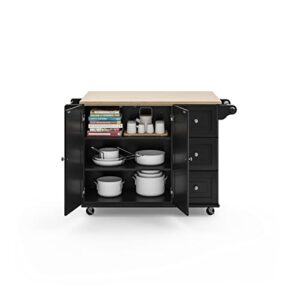 Homestyles Dolly Madison Kitchen Cart with Wood Top and Drop Leaf Breakfast Bar, Rolling Mobile Kitchen Island with Storage and Towel Rack, 54 Inch Width, Black