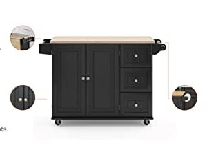 Homestyles Dolly Madison Kitchen Cart with Wood Top and Drop Leaf Breakfast Bar, Rolling Mobile Kitchen Island with Storage and Towel Rack, 54 Inch Width, Black