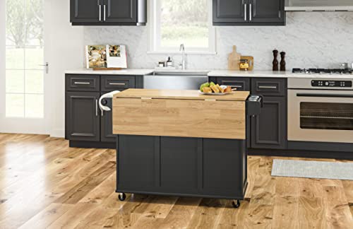 Homestyles Dolly Madison Kitchen Cart with Wood Top and Drop Leaf Breakfast Bar, Rolling Mobile Kitchen Island with Storage and Towel Rack, 54 Inch Width, Black