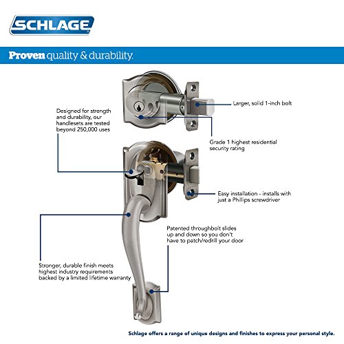 SCHLAGE Lock Company Camelot Single Cylinder Handleset and Georgian Knob, Matte Black (F60 CAM 622 GEO)