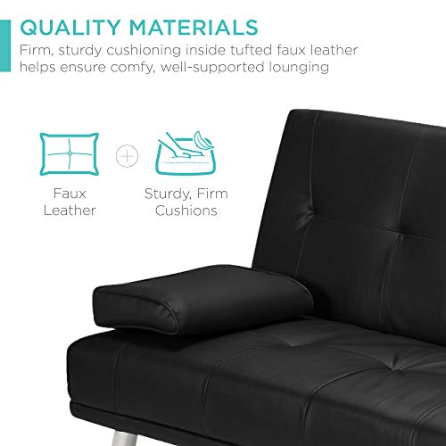 Best Choice Products Faux Leather Upholstery 3-Piece Modular Modern Living Room Sofa Sectional Furniture Set w/Convertible Single & Double Seat Futon Beds, Ottoman, Reclining Backrests - Black