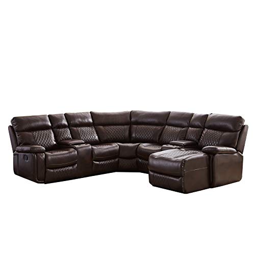 DHHU Living Room Leather Motion Sectional Sofa, PU L Shape Symmertrical Cup Holder and Storage Box, Leathaire Corner Couches Modern Reclining Sofá, Brown