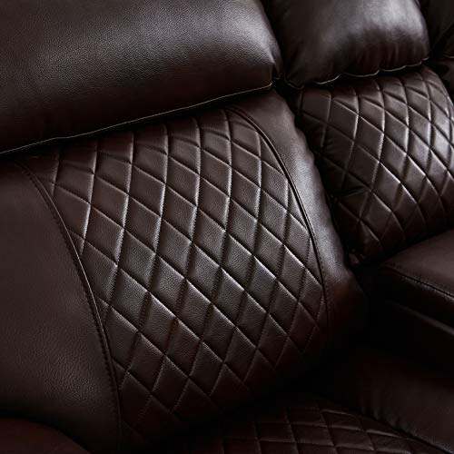 DHHU Living Room Leather Motion Sectional Sofa, PU L Shape Symmertrical Cup Holder and Storage Box, Leathaire Corner Couches Modern Reclining Sofá, Brown