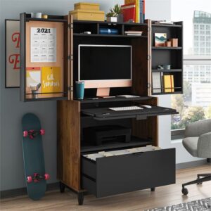 Sauder Harvey Park Engineered Wood Computer Cabinet in Walnut