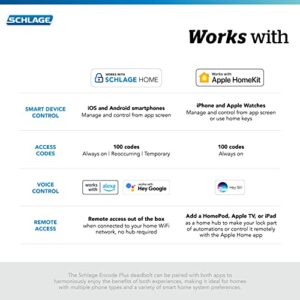 Schlage BE499WB CAM 619 Encode Plus WiFi Deadbolt Smart Lock with Apple Home Key, Keyless Entry Door Lock with Camelot Trim, Satin Nickel