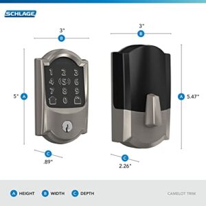 Schlage BE499WB CAM 619 Encode Plus WiFi Deadbolt Smart Lock with Apple Home Key, Keyless Entry Door Lock with Camelot Trim, Satin Nickel