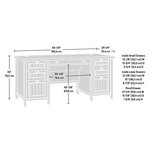 Sauder Costa Executive Desk, L: 65.12" x W: 29.53" x H: 30.0", Chalked Chestnut finish