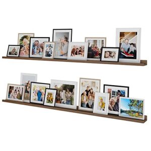 wallniture denver 60″ long floating shelves for wall decor, narrow picture ledge shelf vinyl record holder wood shelves for picture frame collage set of 2 walnut color