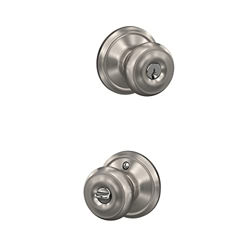 Schlage F51A GEO 619 Georgian Door Knob, Keyed Entry Lock, Satin Nickel