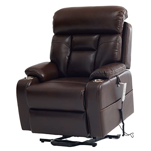 Irene House 9181 Three Motor Power Lift Recliner Lay Flat Chairs for Elderly with Lumber Support Motor Infinite Position Lift Chair Electric Recliner with Cup Holder Side Pocket(Brown Faux Leather)