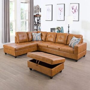 a ainehome sectional sofa living room furniture set 103.5″ wide l shape couch faux leather with left hand facing chaise and storage ottoman for home room decor bedroom