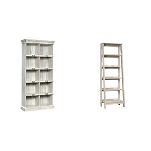 sauder barrister lane bookcase, l: 35.55″ x w: 13.5″ x h: 75.04″, white plank & trestle 5-shelf bookcase, chalked chestnut finish