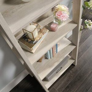Sauder Barrister Lane Bookcase, L: 35.55" x W: 13.5" x H: 75.04", White Plank & Trestle 5-Shelf Bookcase, Chalked Chestnut Finish