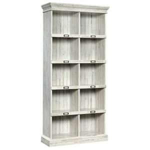 Sauder Barrister Lane Bookcase, L: 35.55" x W: 13.5" x H: 75.04", White Plank & Trestle 5-Shelf Bookcase, Chalked Chestnut Finish