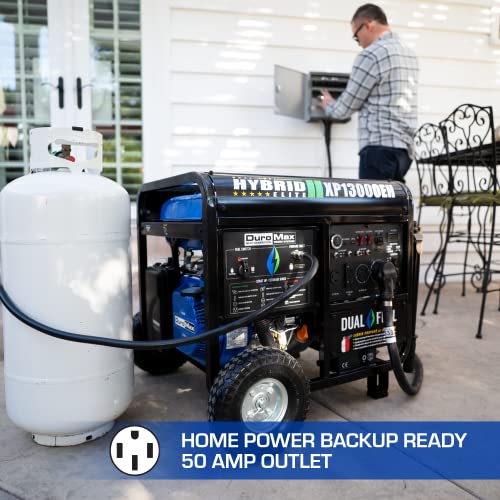 DuroMax XP13000EH Dual Fuel Portable Generator 13000 Watt Gas or Propane Powered Electric Start-Home Back Up, Blue/Gray