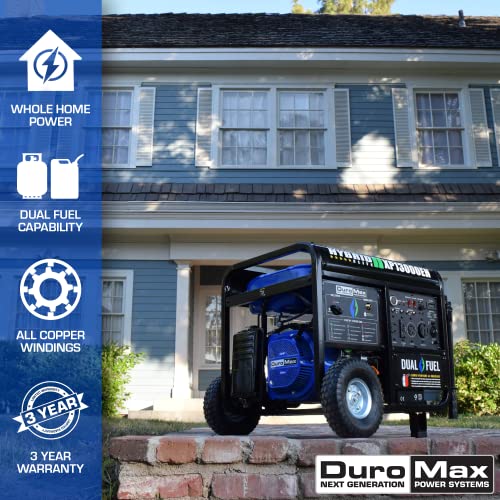 DuroMax XP13000EH Dual Fuel Portable Generator 13000 Watt Gas or Propane Powered Electric Start-Home Back Up, Blue/Gray