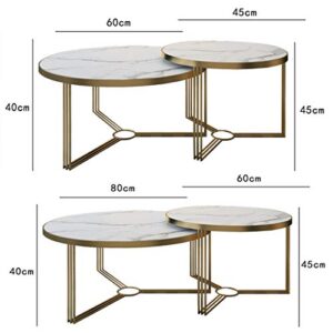 2 Piece Round Nested Coffee Table, Artificial Marble Tabletop Metal Frame Coffee Table for Living Room, Small Side Coffee Table