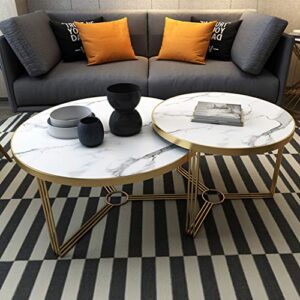 2 Piece Round Nested Coffee Table, Artificial Marble Tabletop Metal Frame Coffee Table for Living Room, Small Side Coffee Table