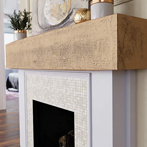 Ekena Millwork MANURS04X06X36PP Rough Sawn Faux Wood Fireplace Mantel, 4"H x 6"D x 36"W, Natural Pine