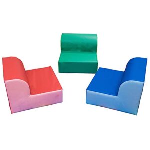 children’s factory library trio, set-3 kids chairs, red-blue-green, cf322-388, toddler flexible seating classroom furniture for preschool or daycare