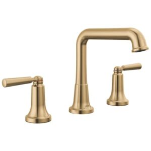 delta faucet saylor gold widespread bathroom faucet 3 hole, gold bathroom faucets, bathroom sink faucet with diamond seal technology, metal drain assembly, champagne bronze 3536-czmpu-dst