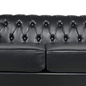 YOCWO Chesterfield Sofa Leather, 84" Upholstered Tufted Couch 3 Seater with Rolled Arms and Nailhead for Living Room, Bedroom(Black)