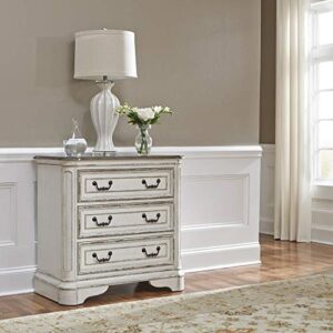 liberty furniture industries magnolia manor 3 drawer bedside chest w/charging station, w36 x d18 x h34, white
