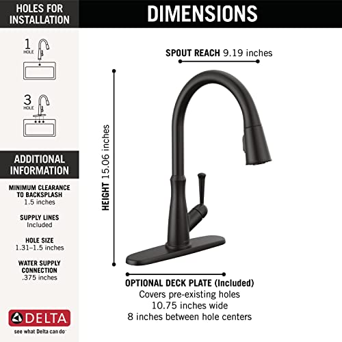 Delta Faucet Westville Matte Black Kitchen Faucet Black, Kitchen Faucets with Pull Down Sprayer, Kitchen Sink Faucet, Faucet for Kitchen Sink, Magnetic Docking Spray Head, Matte Black 9110-BL-DST