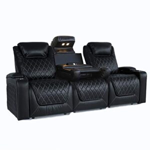 valencia oslo home theater seating | premium top grain italian nappa 11000 leather, power headrest, power lumbar support, with center console (row of 3, black)