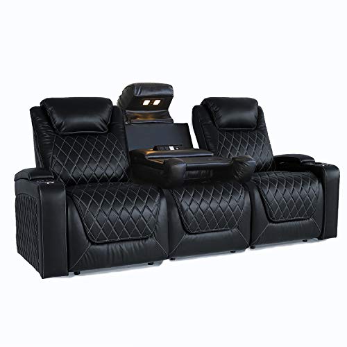 Valencia Oslo Home Theater Seating | Premium Top Grain Italian Nappa 11000 Leather, Power Headrest, Power Lumbar Support, with Center Console (Row of 3, Black)