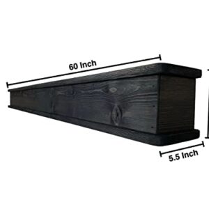 Rustic Mantle | Fireplace Mantel for Decor | Wood Mantel Shelf | Made in USA | Floating Shelf | Farmhouse Fireplace Surround | Long Shelf for Fireplace (Weathered Black, 60 Inch)