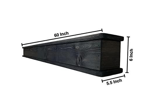 Rustic Mantle | Fireplace Mantel for Decor | Wood Mantel Shelf | Made in USA | Floating Shelf | Farmhouse Fireplace Surround | Long Shelf for Fireplace (Weathered Black, 60 Inch)