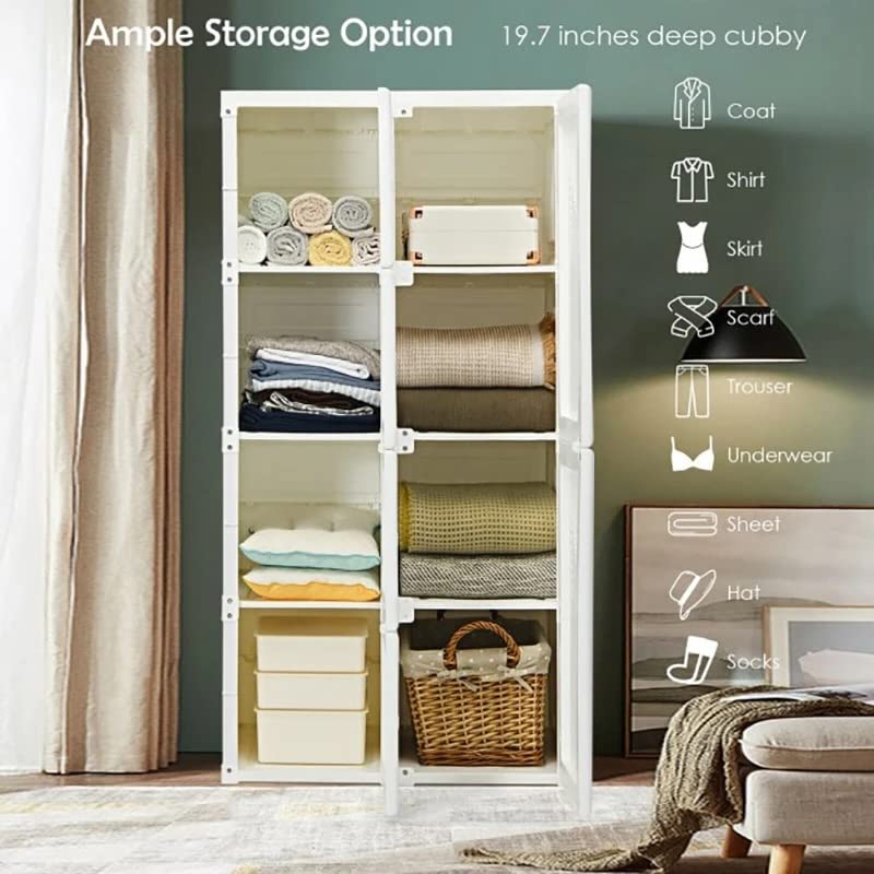 MIAOHY Foldable Armoire Wardrobe Closet with 8 Cubby Storage Closet Shelf Storage Bedroom Furniture Storage Cabinet