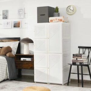 MIAOHY Foldable Armoire Wardrobe Closet with 8 Cubby Storage Closet Shelf Storage Bedroom Furniture Storage Cabinet