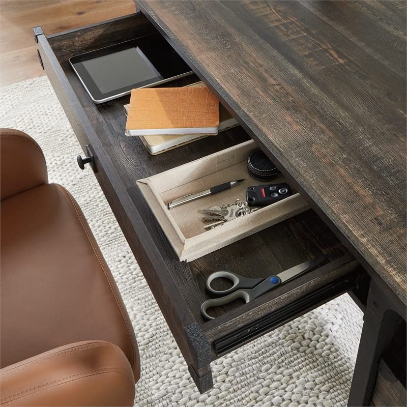 Sauder Steel River Industrial Computer Desk with Storage, Carbon Oak Finish