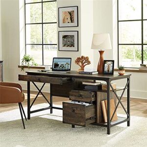 Sauder Steel River Industrial Computer Desk with Storage, Carbon Oak Finish