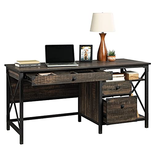 Sauder Steel River Industrial Computer Desk with Storage, Carbon Oak Finish