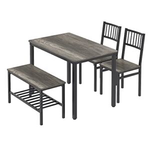 teraves dining table set for 4/computer desk,kitchen table with 2 chairs and a bench,table and chairs dining set 4 piece set for dining room (black oak+black frame, 110cm)