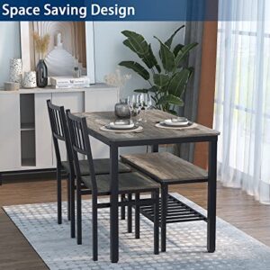 Teraves Dining Table Set for 4/Computer Desk,Kitchen Table with 2 Chairs and a Bench,Table and Chairs Dining Set 4 Piece Set for Dining Room (Black Oak+Black Frame, 110CM)