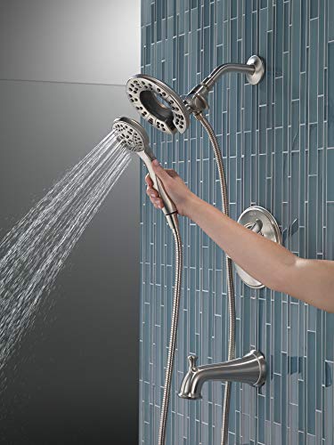 Delta Faucet Linden 17 Series Dual-Function Tub and Shower Trim Kit, Shower Faucet with 4-Spray In2ition 2-in-1 Dual Hand Held Shower Head with Hose, Stainless T17494-SS-I (Valve Not Included)