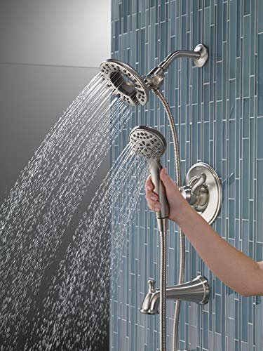 Delta Faucet Linden 17 Series Dual-Function Tub and Shower Trim Kit, Shower Faucet with 4-Spray In2ition 2-in-1 Dual Hand Held Shower Head with Hose, Stainless T17494-SS-I (Valve Not Included)