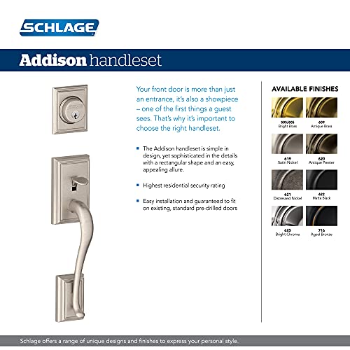 Schlage F60 ADD 622 ACC LH Plymouth Front Entry Handleset with Left-Handed Accent Lever, Deadbolt Keyed 1 Side, Matte Black