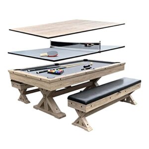 freetime fun rockford 7-ft 3 in 1 multi game featuring pool dining table and table tennis tables, storage benches and upgraded accessories kit included
