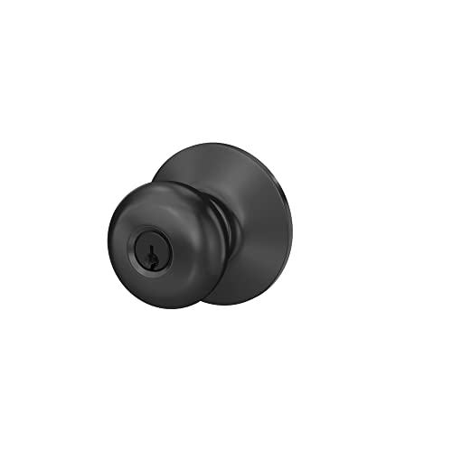 Schlage F51A PLY 622 Plymouth Door Knob, Keyed Entry Lock, Matte Black