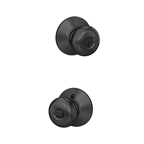 Schlage F51A PLY 622 Plymouth Door Knob, Keyed Entry Lock, Matte Black